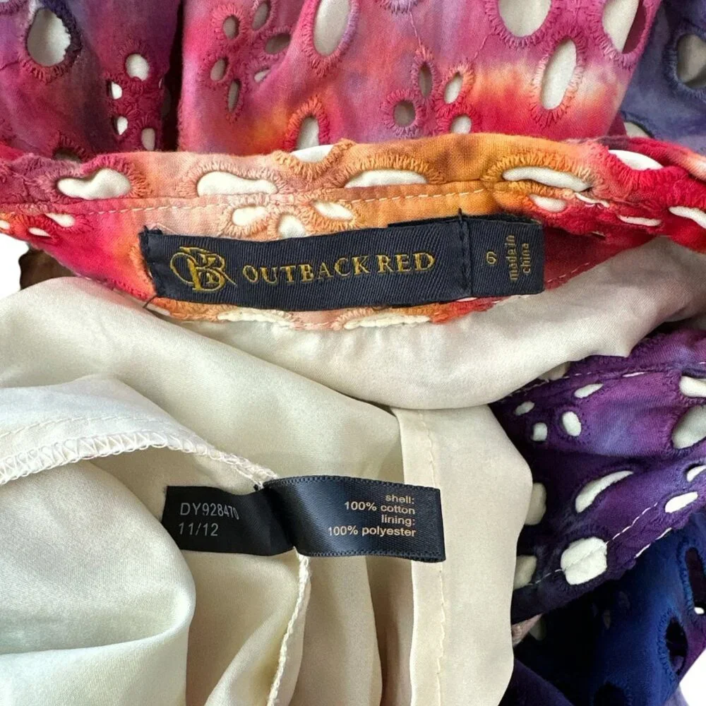 Outback Red Tie Dye Rainbow Colorful Multi Color Eyelet Lace Fit & Flare Dress 6 - Picture 5 of 5